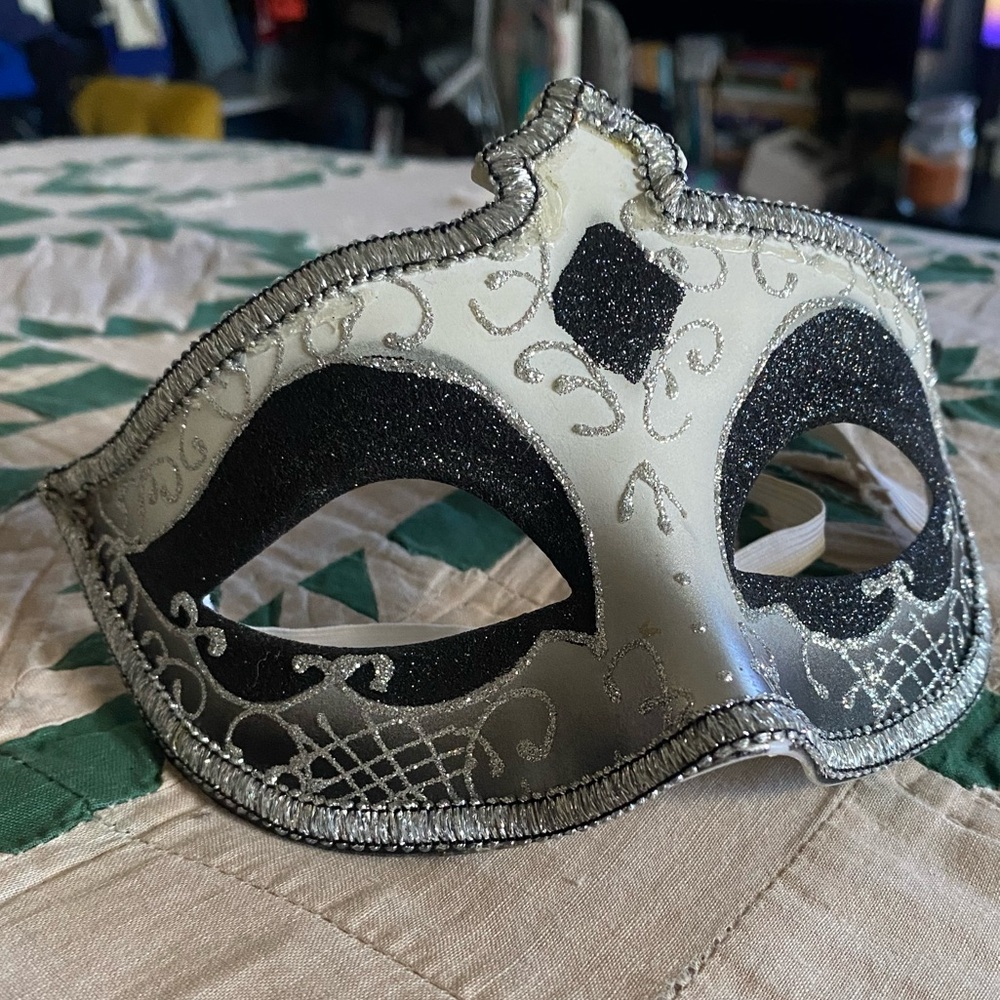 Masquerade Mask Black White Silver Ballroom Mask Halloween Mask